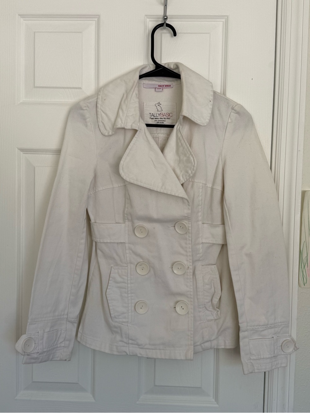 Tally Basic White Double-Breasted Peacoat